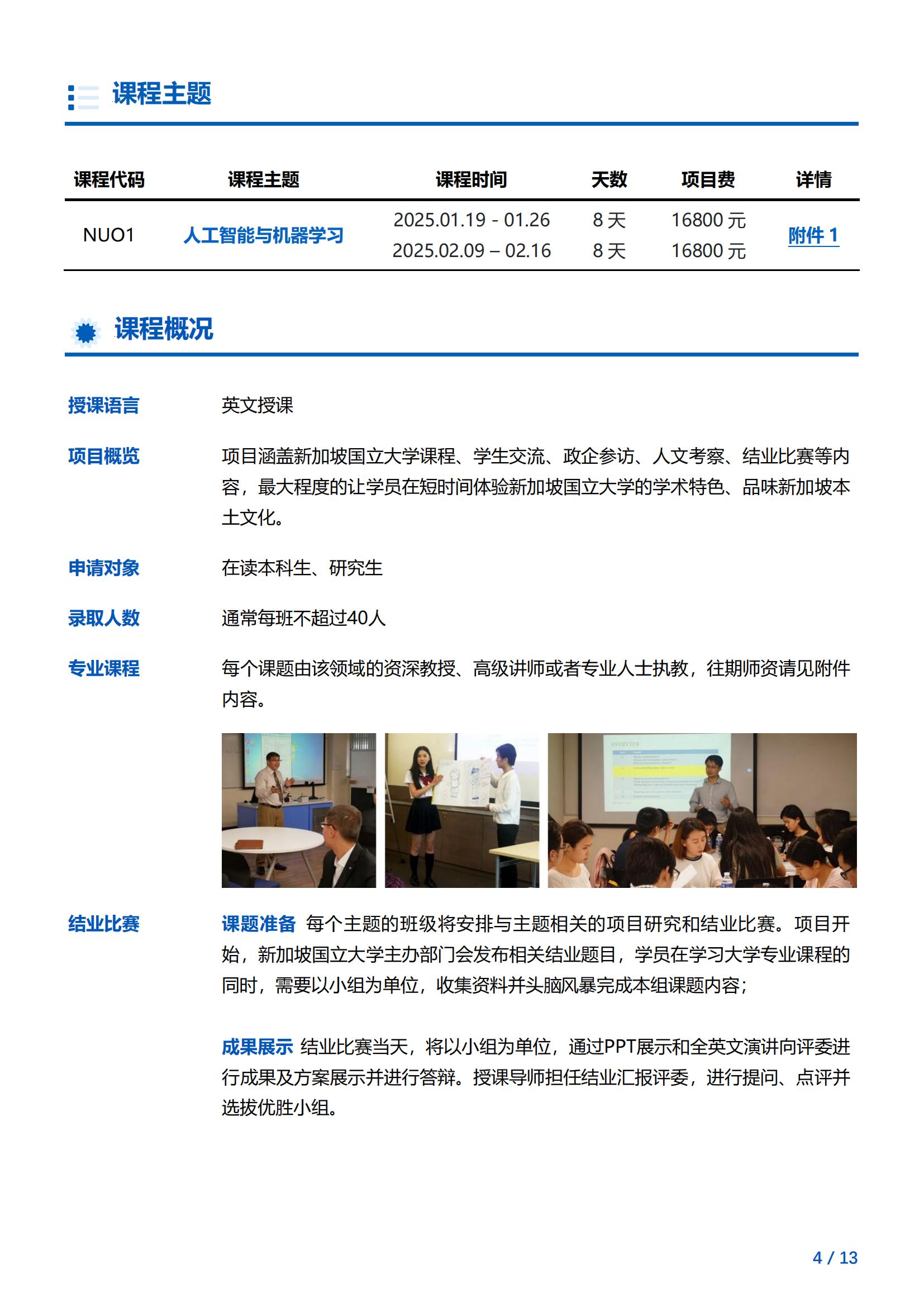 新加坡国立大学—人工智能与机器学习项目简章